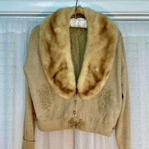 1950's Vintage Fur trim beaded embroidered Cardigan